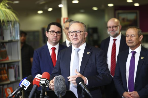 Prime Minister Anthony Albanese at a press conference in Perth on Tuesday.