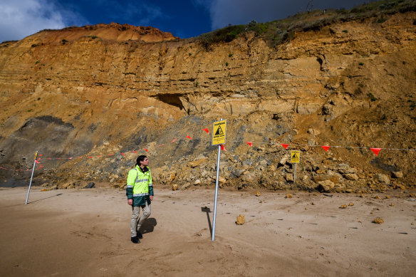 Cliff collapses at Jan Juc have prompted warnings from authorities for people to stay away from the sand beneath.