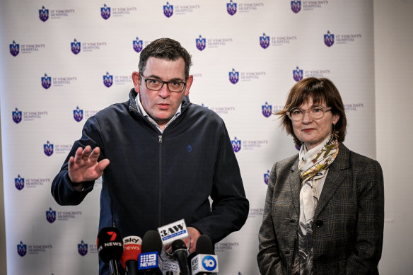 Then-premier Daniel Andrews and Health Minister Mary-Anne Thomas at St Vincent’s Hospital on the Park in 2023.