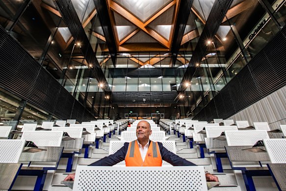 Sydney Fish Market chief executive Daniel Jarosch inside the auction room on the seafood trading floor. 