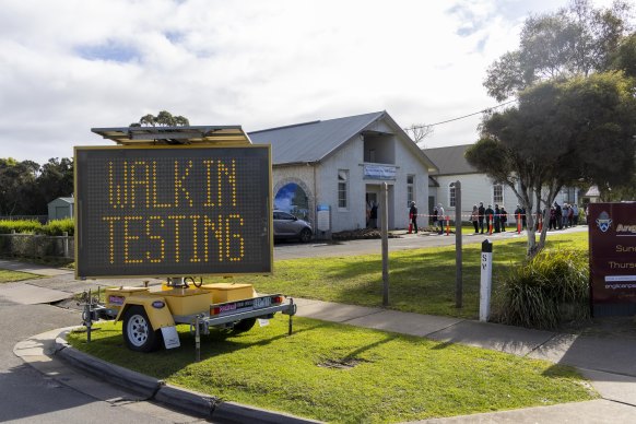 A testing clinic in Cowes on Phillip Island on Sunday.