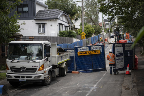 The narrow roads around Callan Street, Rozelle, have been dug up several times in the past two years. The current works are linked to the city’s new metro rail line. 