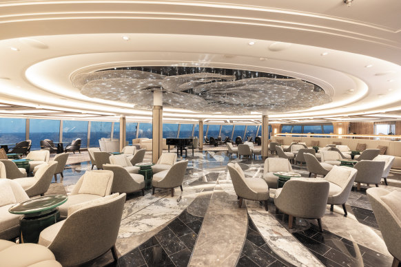 The elegant Observation Lounge… popular at sunset.