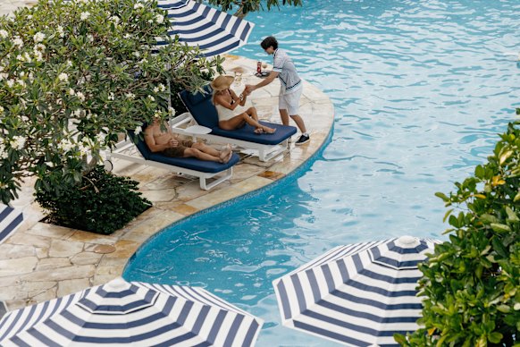 The resort’s pool has been refreshed, but the popular swim-up bar remains.