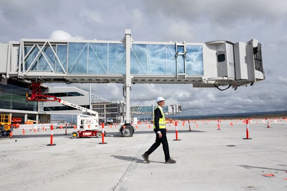 Western Sydney Airport chief executive Simon Hickey on the tarmac in front of the new terminal.