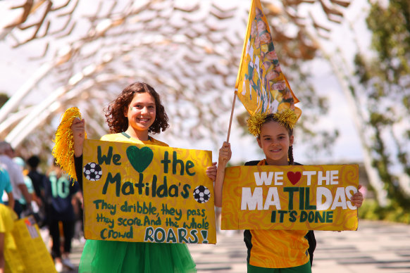 Matildas fans outside Optus Stadium in Perth.