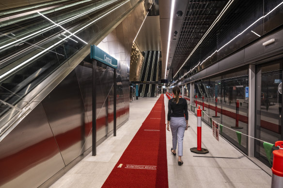 A new platform at Central station built for the Sydney Metro line, which is due to open within months.