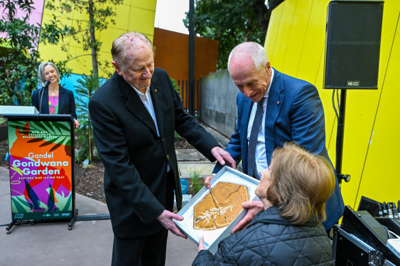 John Gandel with wife Pauline Gandel and Leon Kempler of the Melbourne Museum Board. 