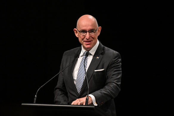 Acting federal Education Minister Stuart Robert addresses the Schools Summit this week.