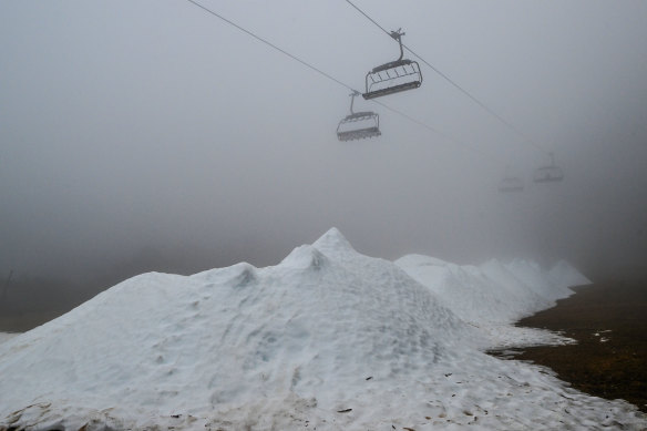 Machine-made snow at Mount Buller. 