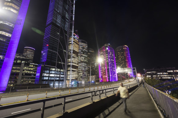 Buildings in Sydney are lit up during the Vivid event.