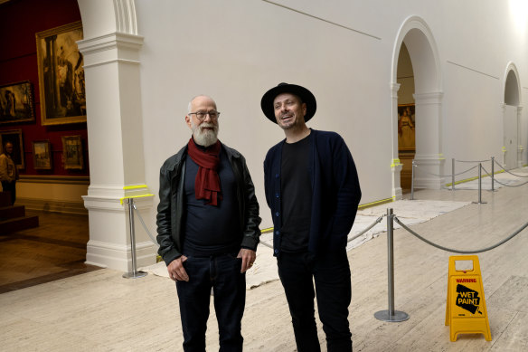John Kaldor and Jonathan Wilson in front of the wall that will soon feature a 300sq m version of one of LeWitt’s work.