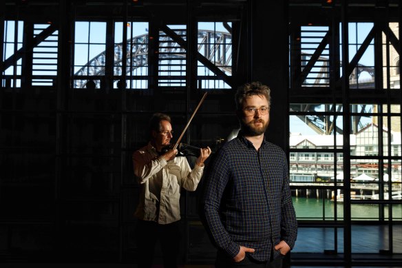 Composer Sam Adams with his friend and collaborator Richard Tognetti. 