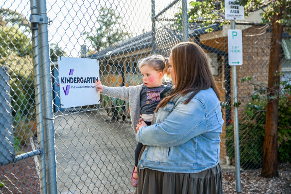 Vanessa Roy and daughter Phoebe Austin, 3, at West Gully preschool in Melbourne’s east.