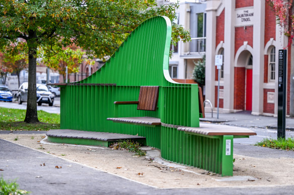 The “smart bench” on Drummond Street in Carlton has been fitted with sensors to monitor how it’s used.