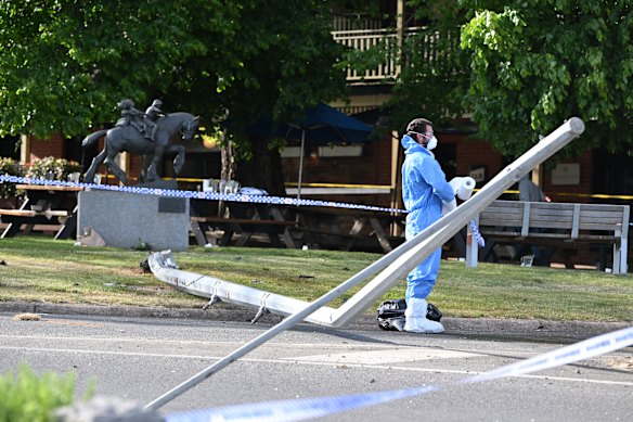 The scene outside the Royal Daylesford Hotel on Monday.