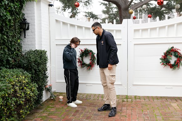 Rocco, who identified himself as Rob Reiner’s assistant, and a security guard outside the home. 