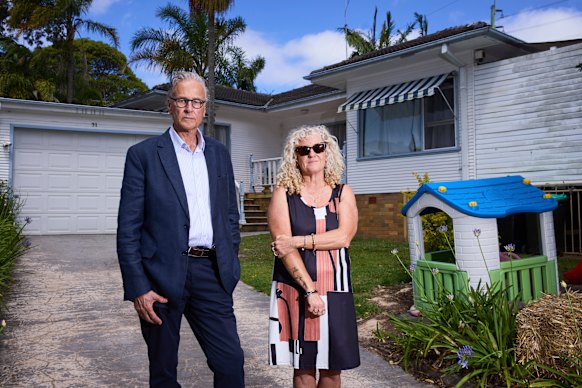 Real estate agent Mark Thorn with home owner Ann Attwater in Frenchs Forest. 