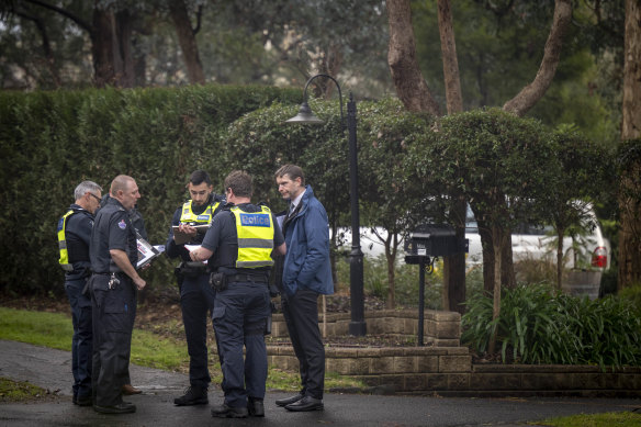 Police at the scene in Craig Road, Donvale.