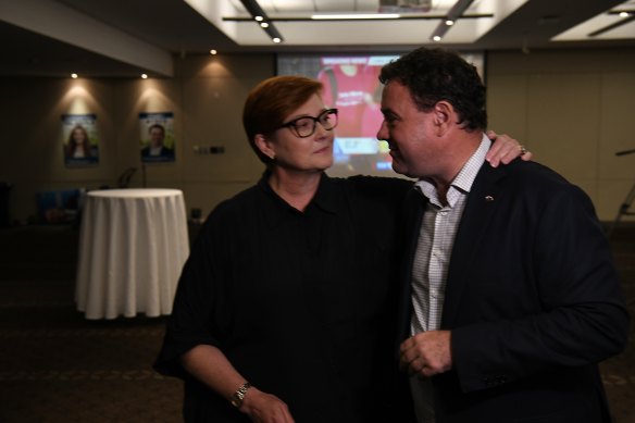 Payne and Ayres on the night of the Liberals’ NSW state election loss last year. 