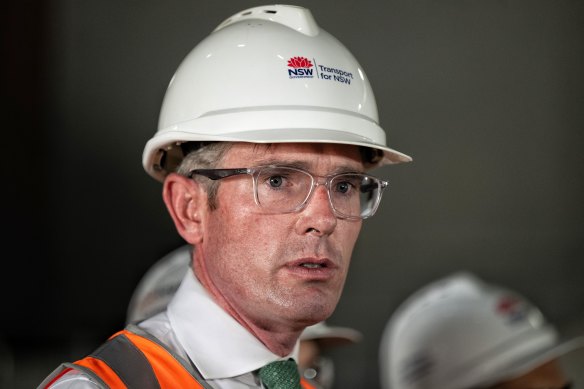 NSW Premier Dominic Perrottet at a motorway construction site on Tuesday.