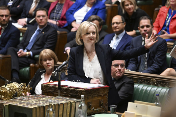 Britain’s Prime Minister Liz Truss speaks during Prime Minister’s Questions in the House of Commons on Wednesday.