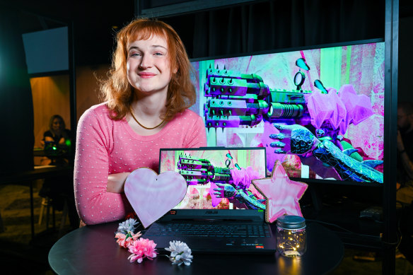 Jane Fiona Kennington co-created Don’t Stop, Girlypop!, a hyper-feminine first-person shooter that subverts the traditionally masculine genre.