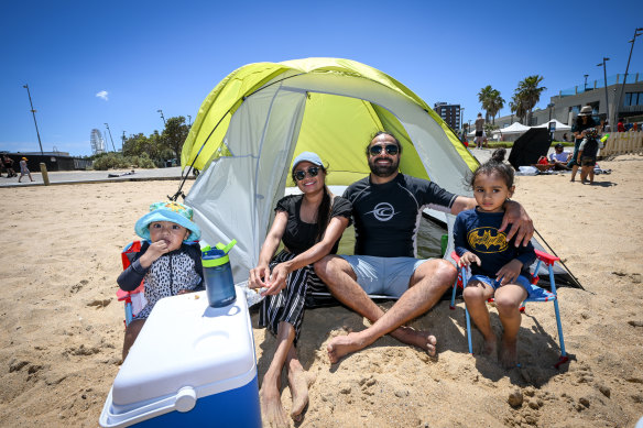 Rajveer Singh and wife Pinder Kaur with children Viraj and Waris at St Kilda Beach.