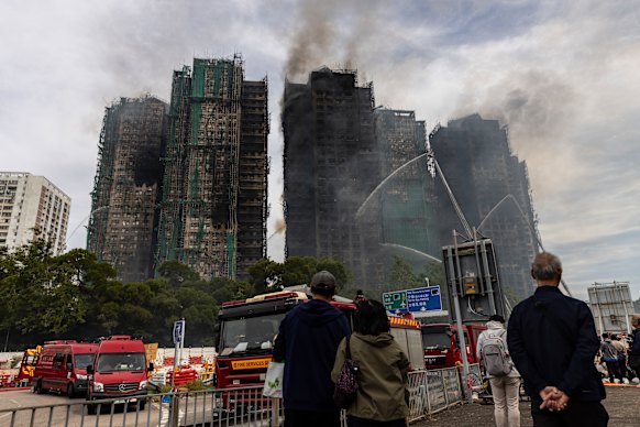 The gutted high-rises in Hong Kong on Thursday afternoon.