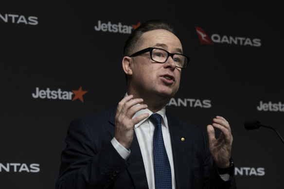 Qantas shares slumped 6.8 per cent despite chief executive Alan Joyce’s announcement of its $1 billion half-year profit.