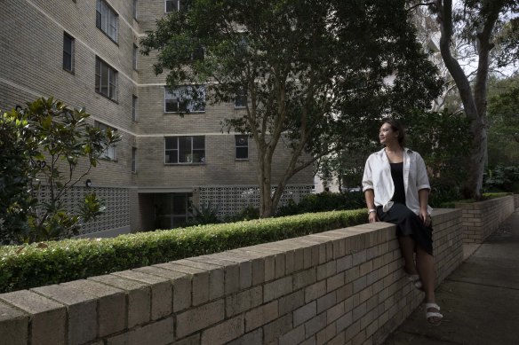 Aileen Luton outside her apartment in Cremorne, Sydney. She believes there needs to be more affordable housing for young people.