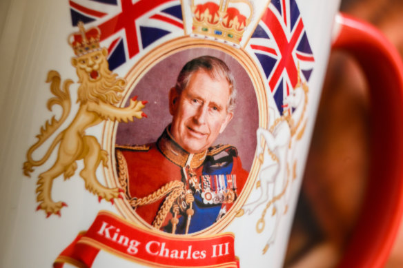 A souvenir collectible mug marking the Coronation of King Charles III, which will take place on May 6. 