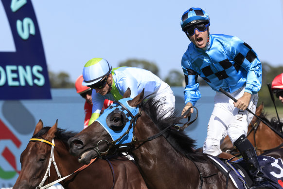  Tommy Berry wins last year’s Rosehill Guineas on Mo’unga