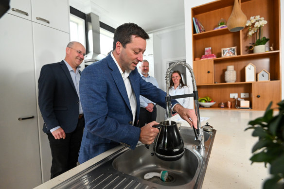 Opposition Leader Matthew Guy was at a family home in Parkdale on Wednesday for the start of the election campaign.