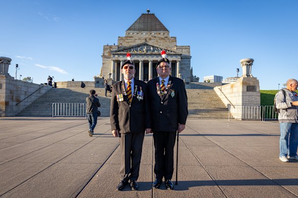 Paul and Ian Andrews at the Anzac Day dawn service in Melbourne.