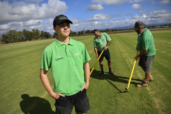Fourteen year old Ryan Konowec started working on Greener Lawn turf farm in Freeman’s Reach with his dad due to labour shortages. 