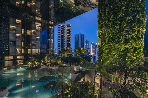Multiple terraces and cool pools bring the outside in to the Pan Pacific Orchard.