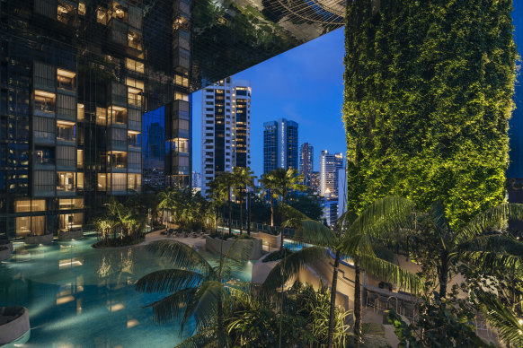 Multiple terraces and pools bring the outside in to the Pan Pacific Orchard.