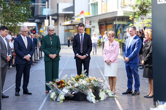 NSW Premier Chris Minns is flanked by Governor-General Sam Mostyn and NSW Governor Margaret Beazley.