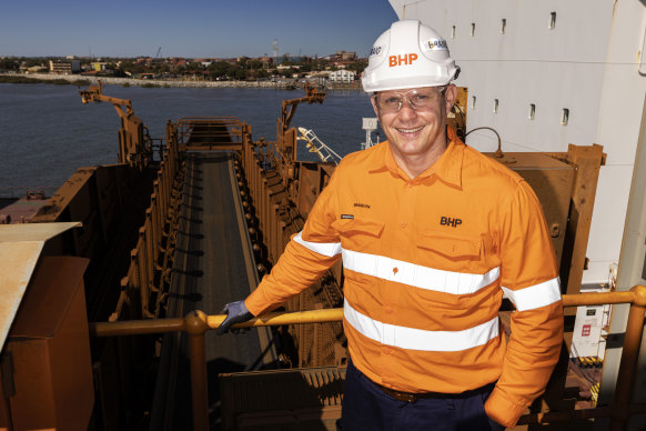 BHP ships almost $1 billion a week of iron ore out of the narrow entrance to Port Hedland behind its WA iron ore asset president Brandon Craig.