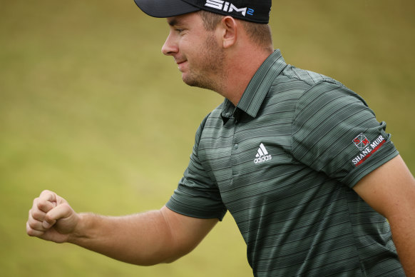 Lucas Herbert celebrates after winning the Butterfield Bermuda Championship.