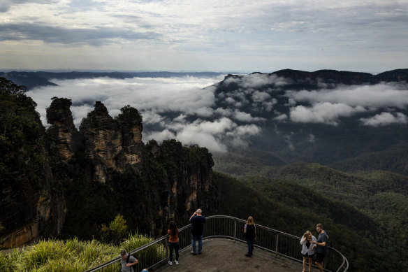 Echo Point lookout towards the Three Sisters in the Blue Mountains, pictured on Thursday.