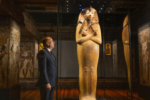 Dr Mostafa Wazziry, Secretary-General of the Supreme council of Antiquities, Ministry of Tourism and Antiquities, Egypt at the Ramses & the Gold of the Pharaohs exhibition.