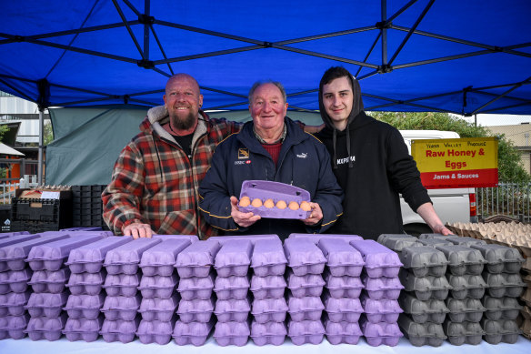 “Egg man” Bill Duff with son Scott and grandson Mitch.