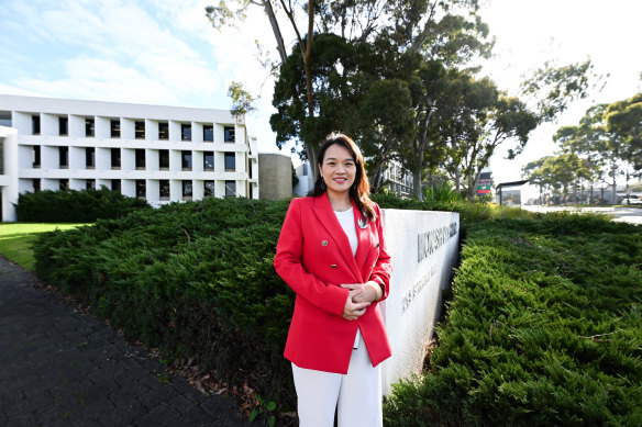 Monash Mayor Nicky Luo outside the council offices. She migrated to Australia at age 15 and landed in Glen Waverley.