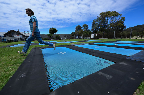 Ed Callan works at the Lorne trampolines which will remain unused this summer. 