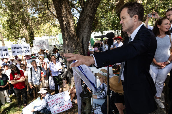 Opposition Leader Mark Speakman addresses a rally on Tuesday against the government’s planning reforms.