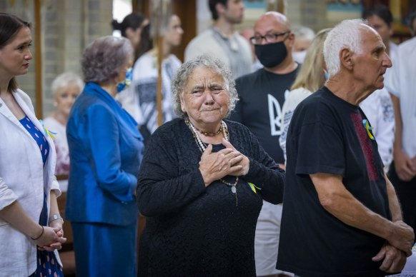 People at the Ukrainian Catholic Cathedral in North Melbourne on Sunday morning.