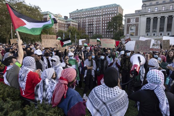 Pro-Palestinian demonstrators at Columbia University in New York.