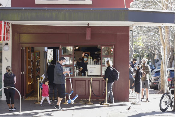 A familiar sight around the suburbs; queuing for coffee during lockdown.